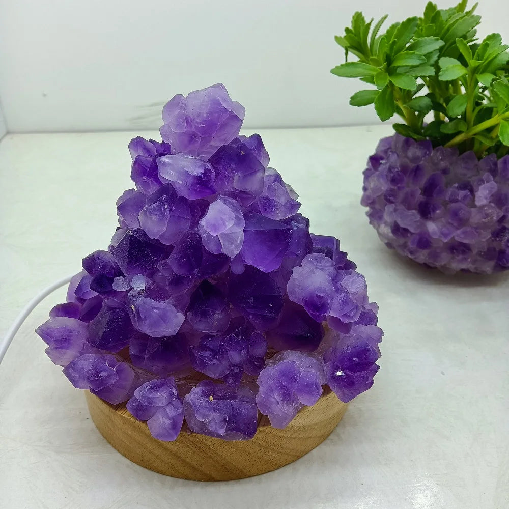 Quartz Night Light Natural Amethysts Crystal Cluster Gemstone Table Lamp Meditation Healing Specimen Home Decor