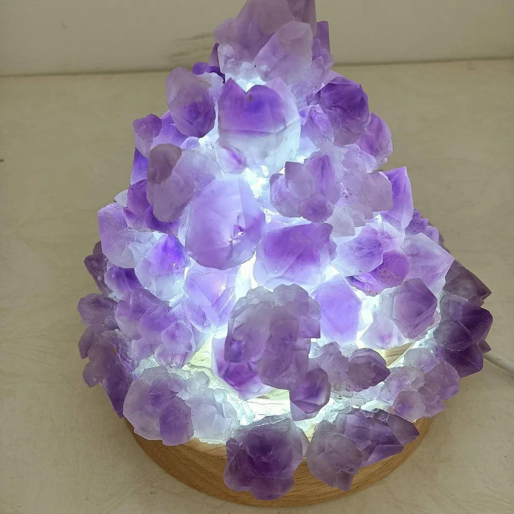Quartz Night Light Natural Amethysts Crystal Cluster Gemstone Table Lamp Meditation Healing Specimen Home Decor