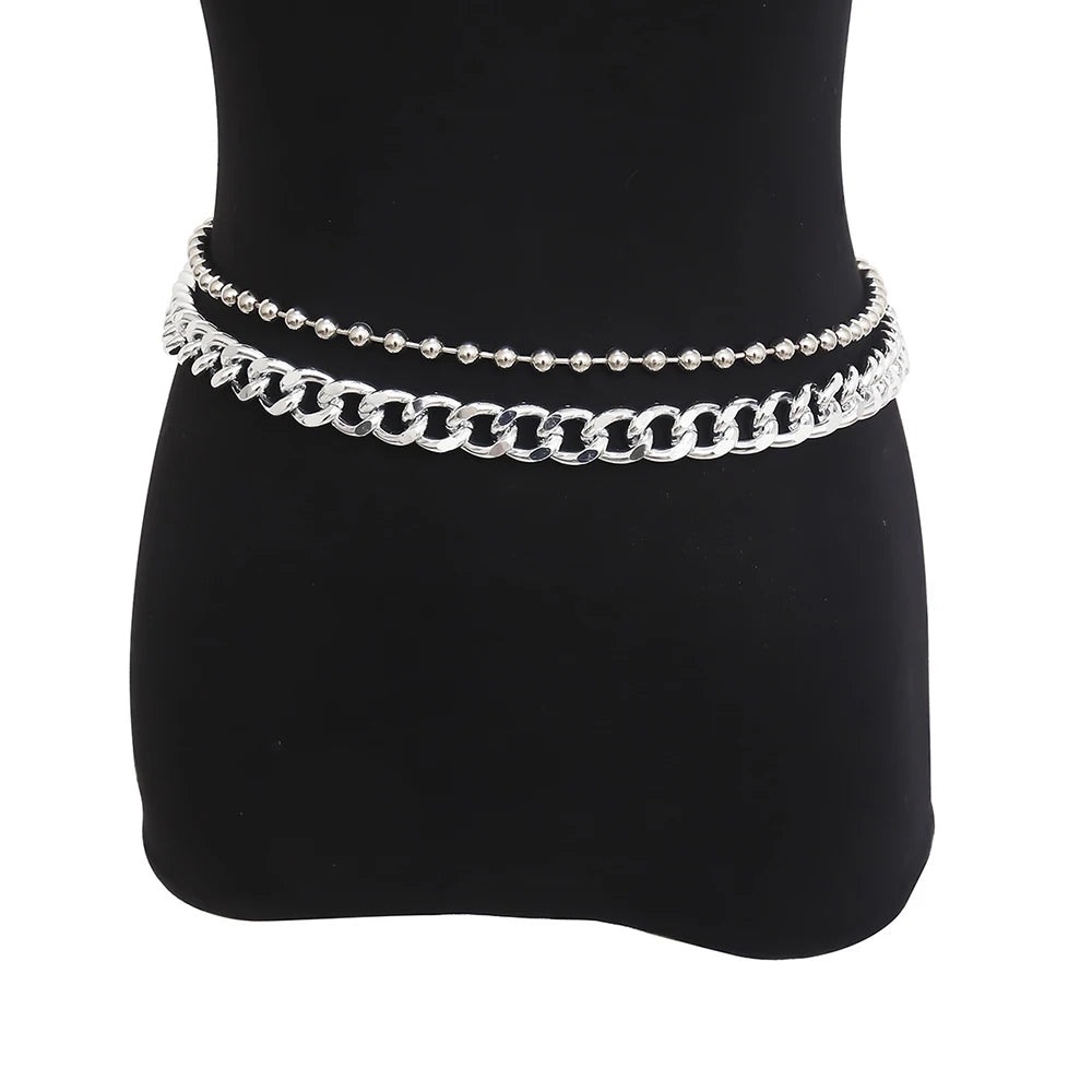 2020 New Fashion Silver Color Metal Ball Waist Chain Thick Body Chains For Women Boho Simple Adjustable Jewelrys Party Gift