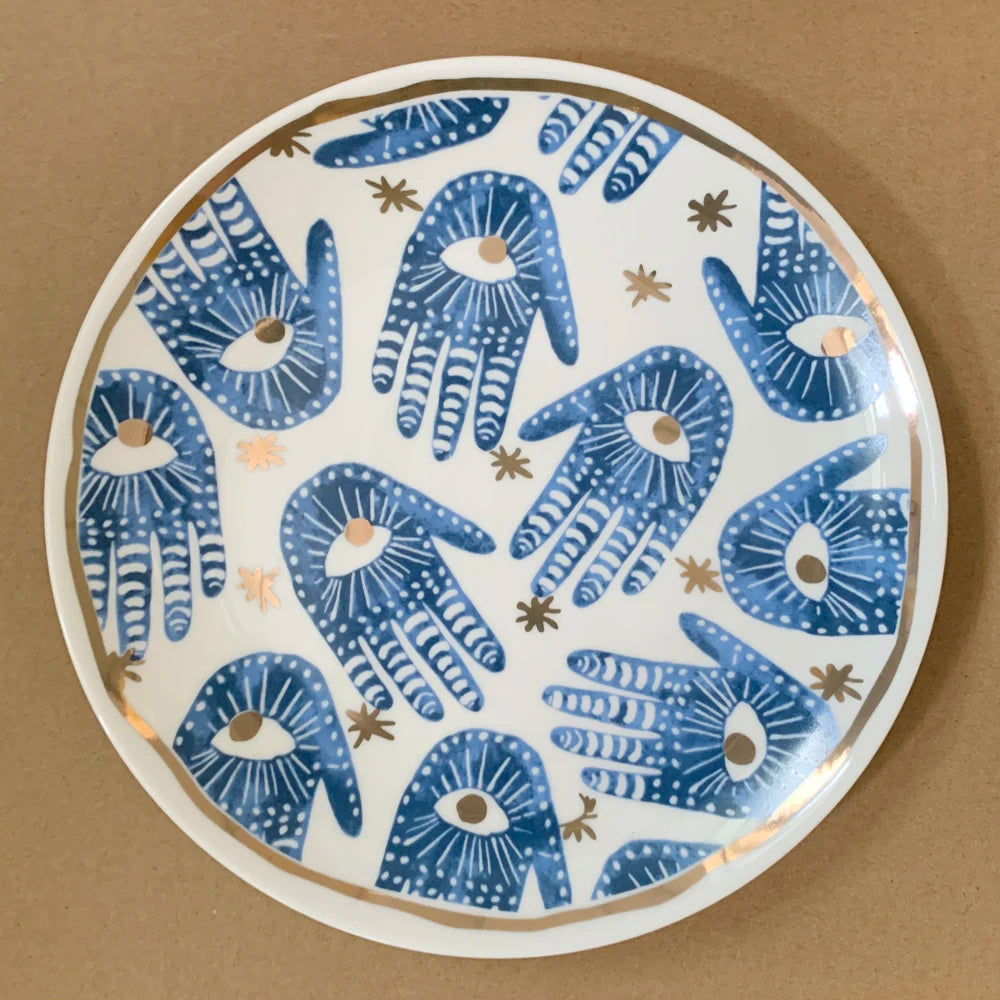 Creative Ceramic Hands Eyes Plate with Gold Rim Dinnerware Dessert Cake Dishes Coffee Cups Totem Serving Tray