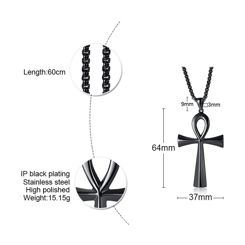 Vnox Religion Egyptian Ankh Crucifix Necklaces Stainless Steel Symbol of Life Cross Pendants Prayer Gifts Jewelry