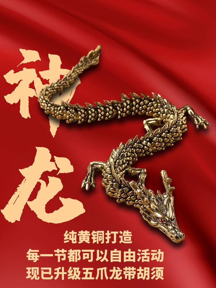 Pure Brass Jinlong Bring In Wealth and Treasure Ornaments Hand Pieces Winding Hand Boy Meets Girl Table Decorations Bookcase Porch Crafts