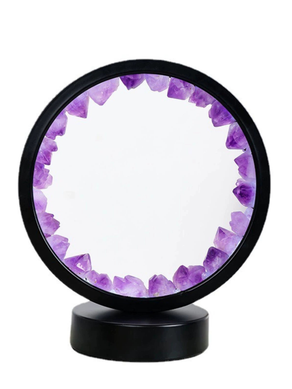 Natural Amethyst Vug Tooth Flower DIY round Night Light USB Plug-in Base Home Bedside Lighting