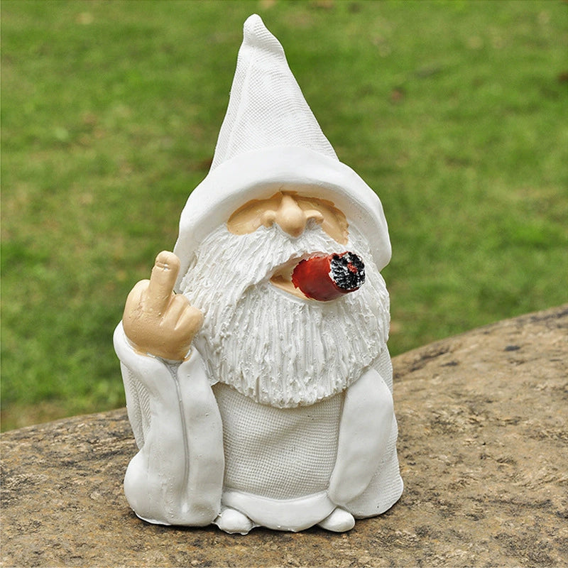 Garden Pygmy and Pygmy Ornaments Resin Crafts White Robe Smoking Pygmy Vertical Middle Finger Garden Landscape Decoration