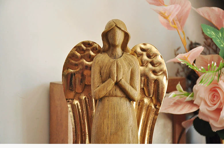 Export Countryside Retro Imitation Wood Carving Prayer Angel Girl Resin Decorations Decorations Gift