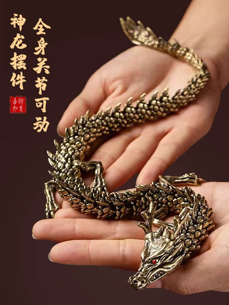 Pure Brass Jinlong Bring In Wealth and Treasure Ornaments Hand Pieces Winding Hand Boy Meets Girl Table Decorations Bookcase Porch Crafts