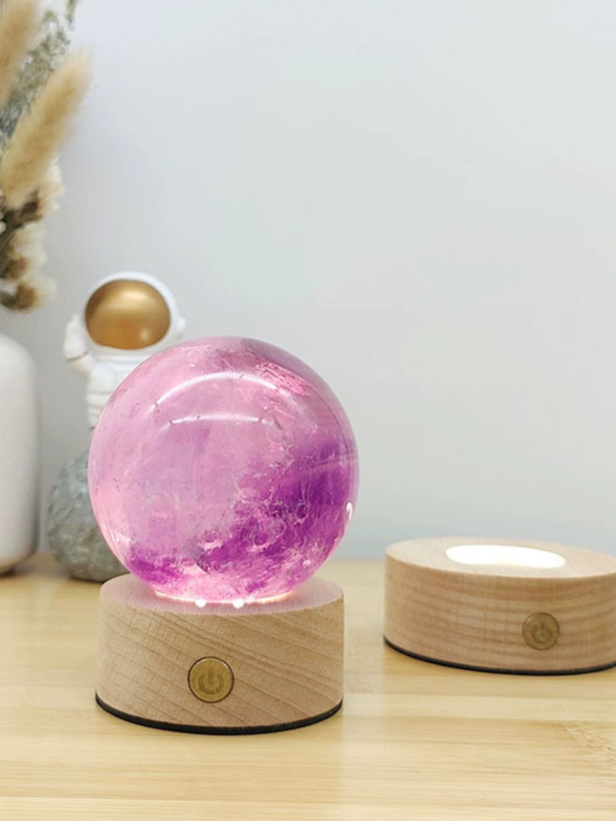 USB Charging Solid Wood LED Light Colorful Dimming Crystal Ball Small Night Lamp Portable Touch Control Luminous Base