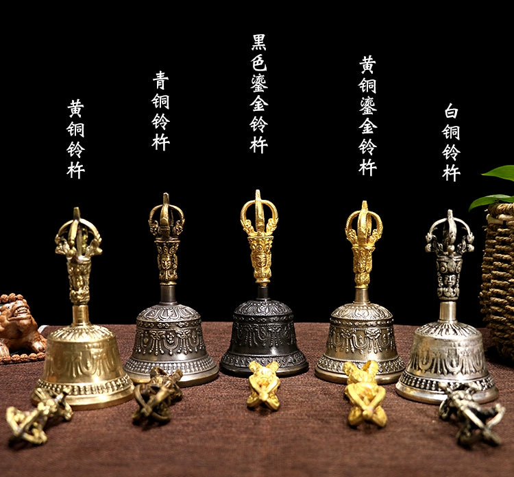 Nepal Handmade Gilding Five-Strand Diamond Bell Pestle Large Copper Bell Rattle Repair Ceremony Bell Tibetan Tantra Dharma-Vessel
