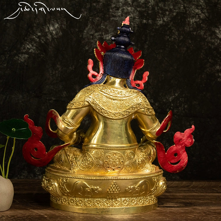 Daqian Shanyuan Tibet Tibetan Pure Copper Tantra 33.33cm Copper Gilded Gold Yellow God of Wealth 10-Inch Buddha Statue Bring In Wealth and Treasure Copper Statue Ornaments
