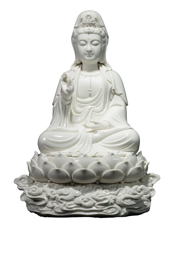 Xiangyun Avalokitesvara Bodhisattva Household Ceramic Ornaments Blanc De Chine Pure Handmade Ceramics Crafts Living Room Desktop
