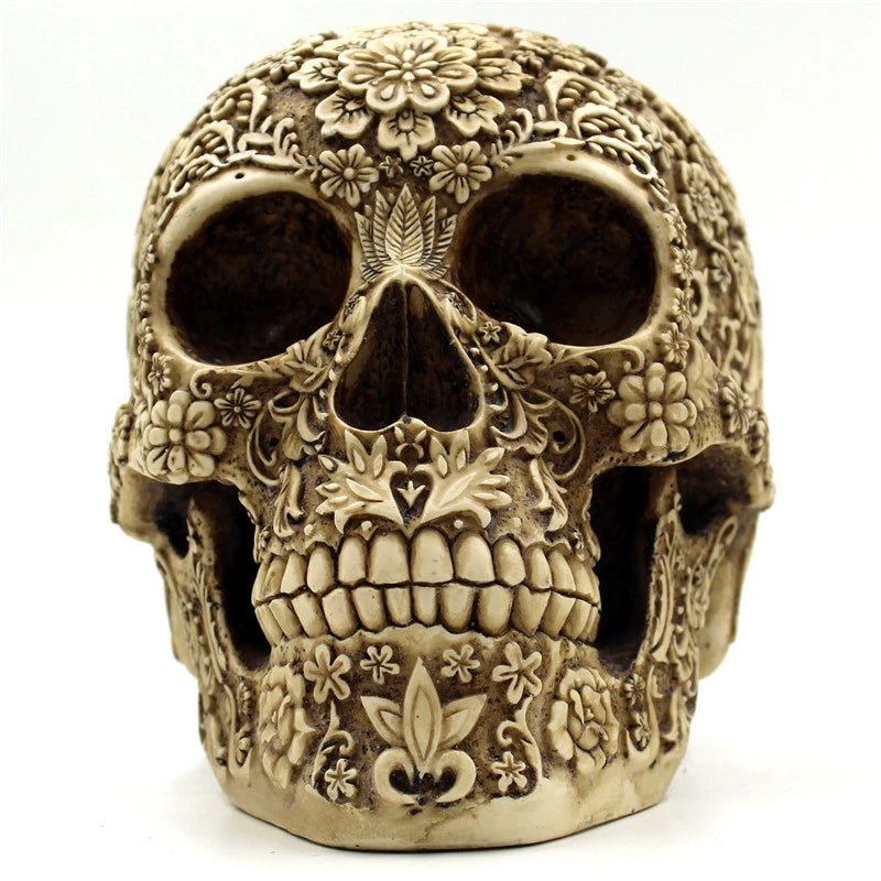 Cross-Border Fashion Home Champa Flower Skull Decoration Creative Resin Black Skull Spoof Table Decorations Collection