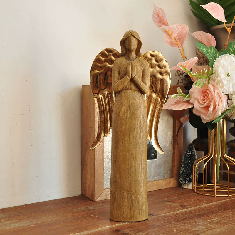 Export Countryside Retro Imitation Wood Carving Prayer Angel Girl Resin Decorations Decorations Gift