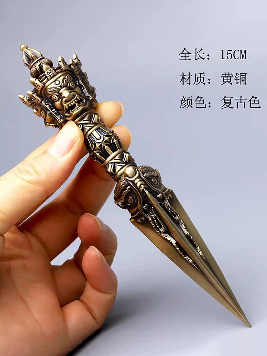 Pure Copper Three-Sided Puba Vajra Brass Yamantaka Tantric Dharma-Vessel Sterling Silver Monster Subduing Club Hand Pieces Boutique