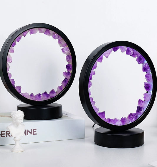 Natural Amethyst Vug Tooth Flower DIY round Night Light USB Plug-in Base Home Bedside Lighting