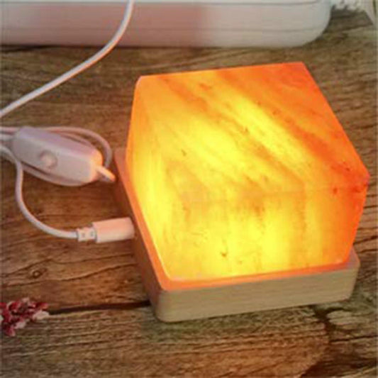 Salt Light Himalaya Crystal Salt Light USB Button Switch Wooden Base Negative Ion Table Lamp Small Night Lamp