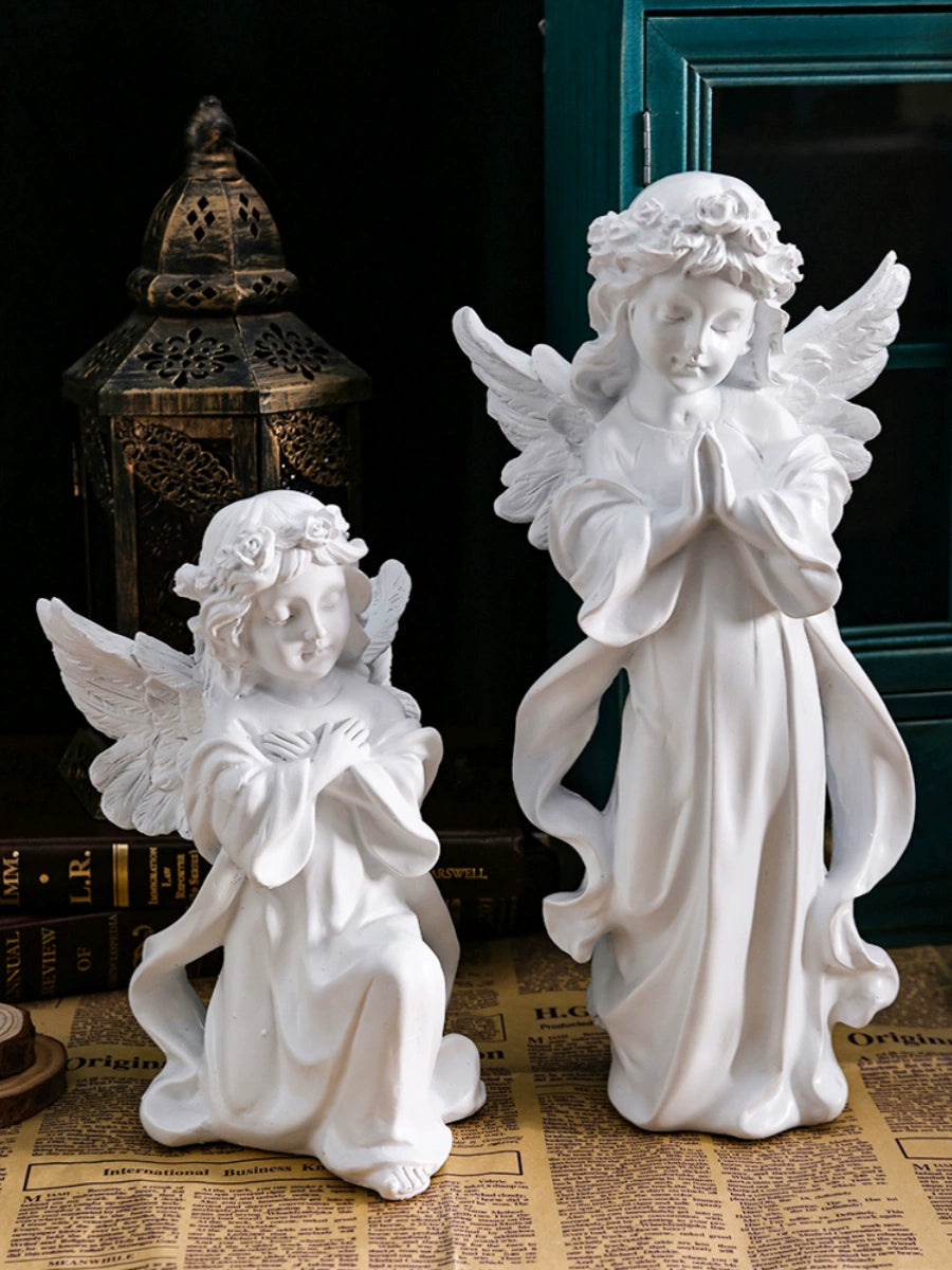 European Style Retro Young Adult Angel Ornaments American Style Resin Plaster Statue Little Angel Girl Table Decorations Furnishings