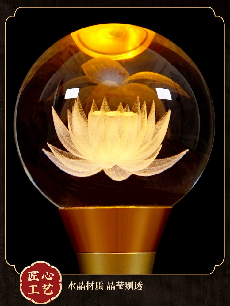 New Crystal Lotus Lamp Bodhisattva God of Wealth Lamp Rechargeable LED Pilot Lamp Buddha Front Buddha Lamp Household Buddha Lamp God Table Lamp
