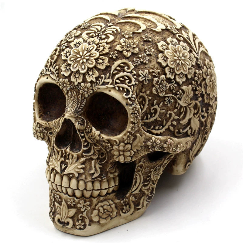 Cross-Border Fashion Home Champa Flower Skull Decoration Creative Resin Black Skull Spoof Table Decorations Collection