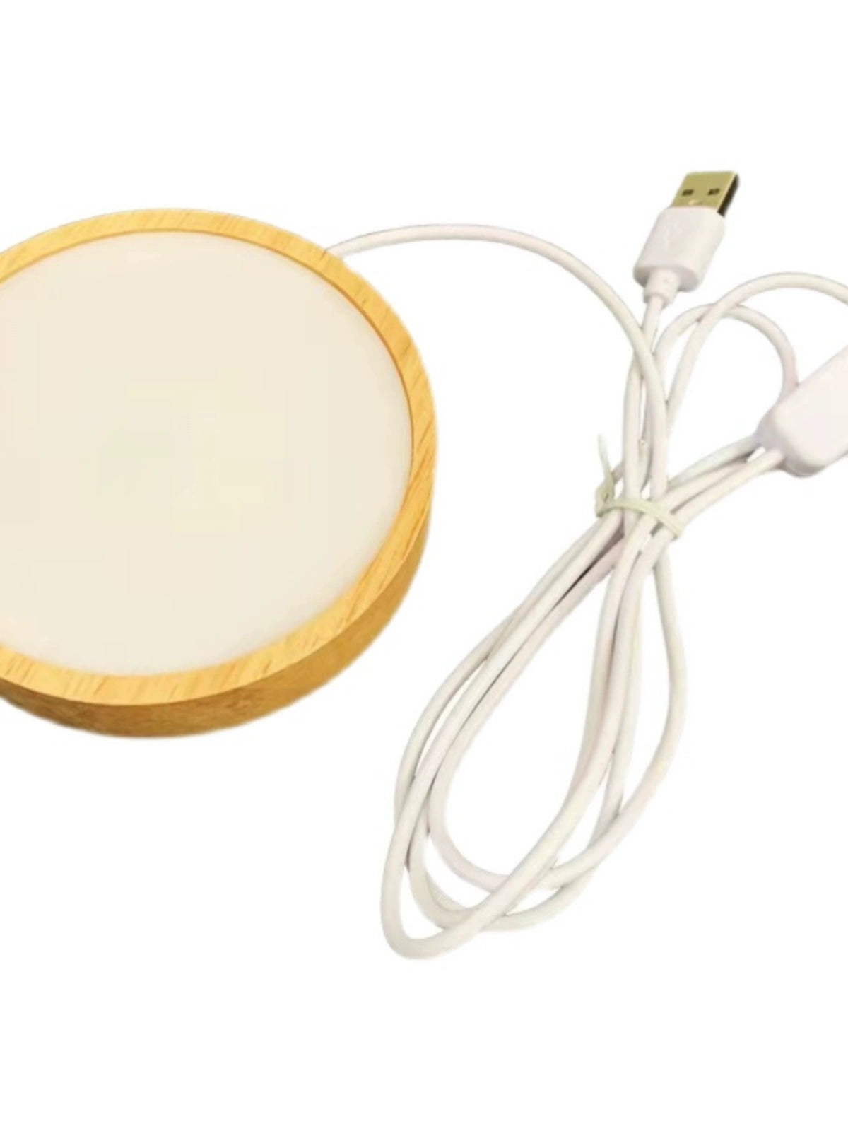 USB Plug-in round Solid Wood Luminous Base Diffuser Lampshade LED Light Crystal White Light Warm Light Control Small Night Lamp