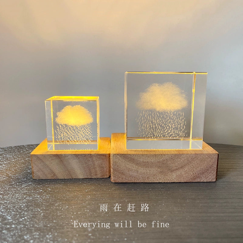 Rain on the Road Creative Cloud Cube Desktop Decoration Rain Crystal Ball Small Night Lamp Healing Birthday Gift