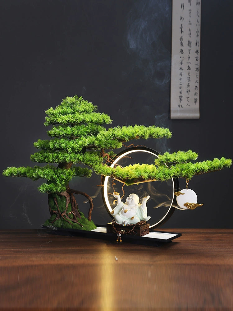 Chinese Style Living Room Bonsai Artificial Greeting Pine Green Plant Landscape Decoration Office Indoor Bonsai Hallway Desktop Decoration