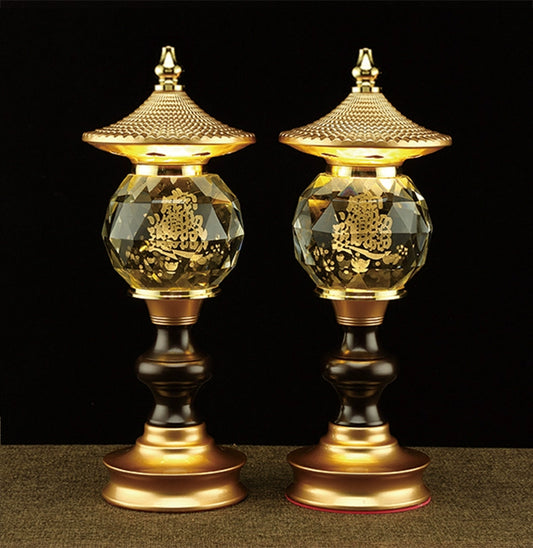 Led Crystal Lotus Lamp Lamp for Buddha Worship Yellow Amber Lantern Colorful Household Buddha Lamp Glass Lamp for Buddha Worship Plug-in Pair