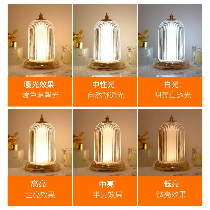 Bedroom Crystal Lamp Bedside Lamp Fancy Internet Celebrity 2023 Retro Charging Ambience Light Warm Sleep Small Night Lamp