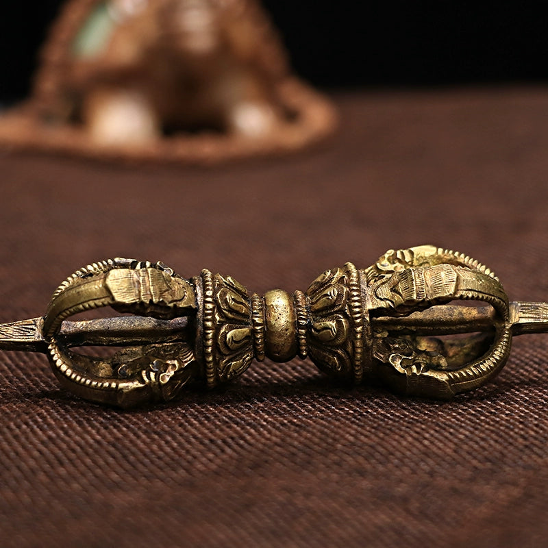 Nepal Handmade Gilding Five-Strand Diamond Bell Pestle Large Copper Bell Rattle Repair Ceremony Bell Tibetan Tantra Dharma-Vessel