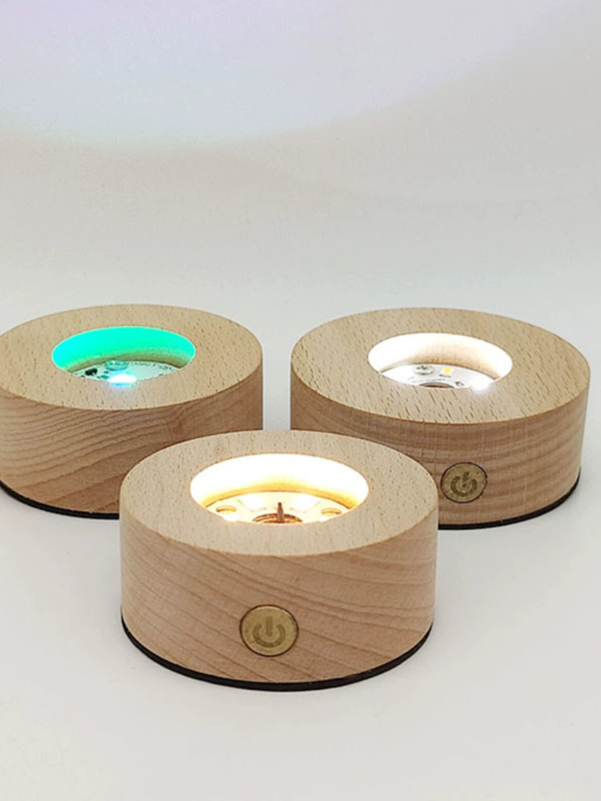 USB Charging Solid Wood LED Light Colorful Dimming Crystal Ball Small Night Lamp Portable Touch Control Luminous Base