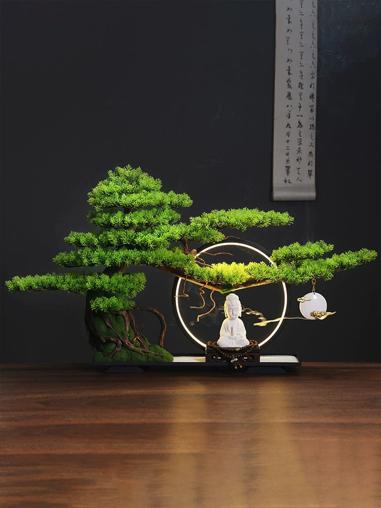Chinese Style Living Room Bonsai Artificial Greeting Pine Green Plant Landscape Decoration Office Indoor Bonsai Hallway Desktop Decoration