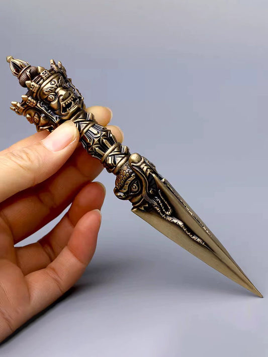 Pure Copper Three-Sided Puba Vajra Brass Yamantaka Tantric Dharma-Vessel Sterling Silver Monster Subduing Club Hand Pieces Boutique