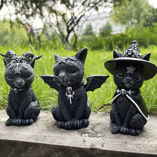 Halloween Magic Cute Cat Resin Crafts Small Ornaments Animal Sculpture Gift Desktop Dark Decorations