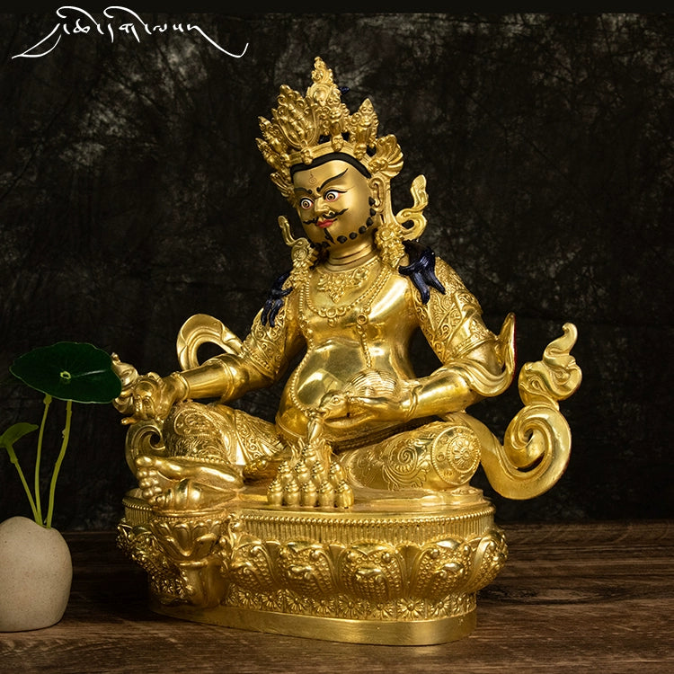 Daqian Shanyuan Tibet Tibetan Pure Copper Tantra 33.33cm Copper Gilded Gold Yellow God of Wealth 10-Inch Buddha Statue Bring In Wealth and Treasure Copper Statue Ornaments