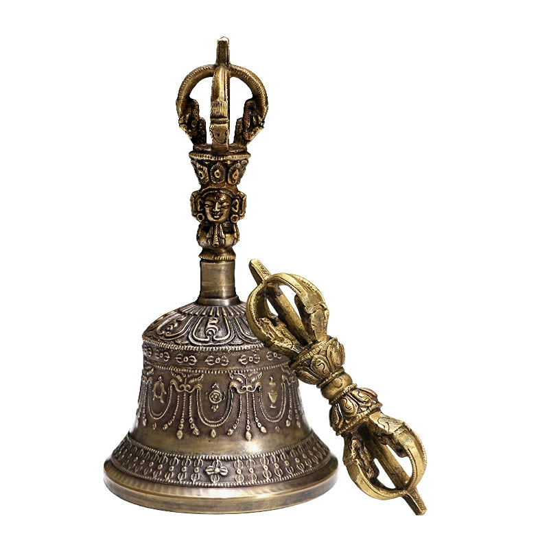 Nepal Handmade Gilding Five-Strand Diamond Bell Pestle Large Copper Bell Rattle Repair Ceremony Bell Tibetan Tantra Dharma-Vessel