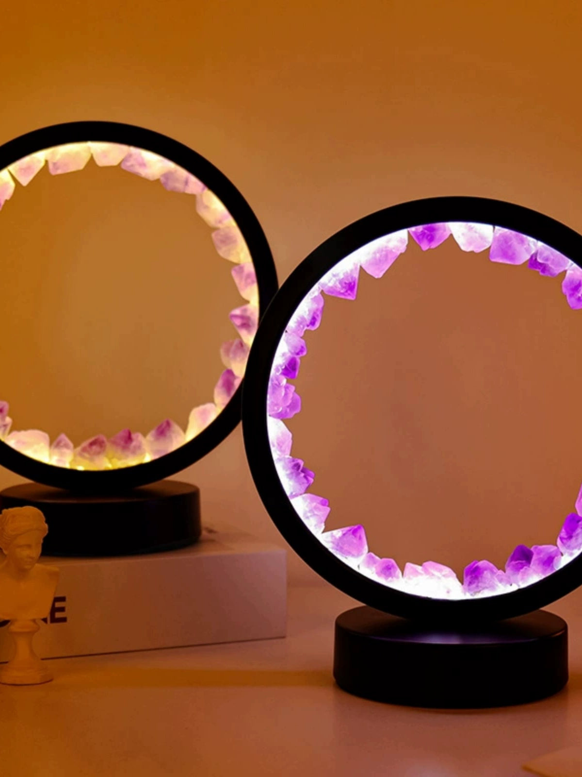 Natural Amethyst Vug Tooth Flower DIY round Night Light USB Plug-in Base Home Bedside Lighting