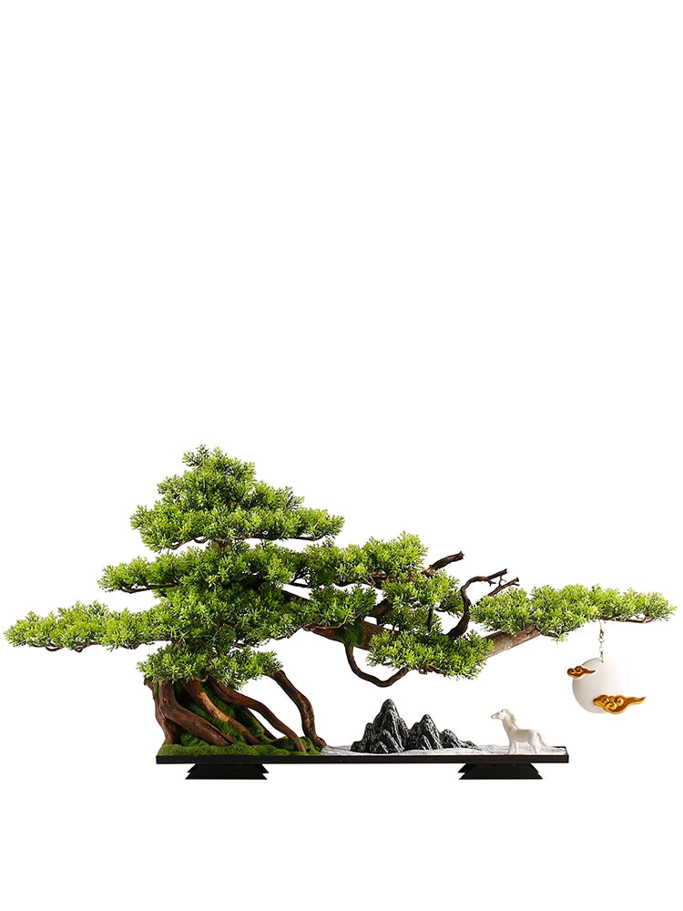 Chinese Style Living Room Bonsai Artificial Greeting Pine Green Plant Landscape Decoration Office Indoor Bonsai Hallway Desktop Decoration