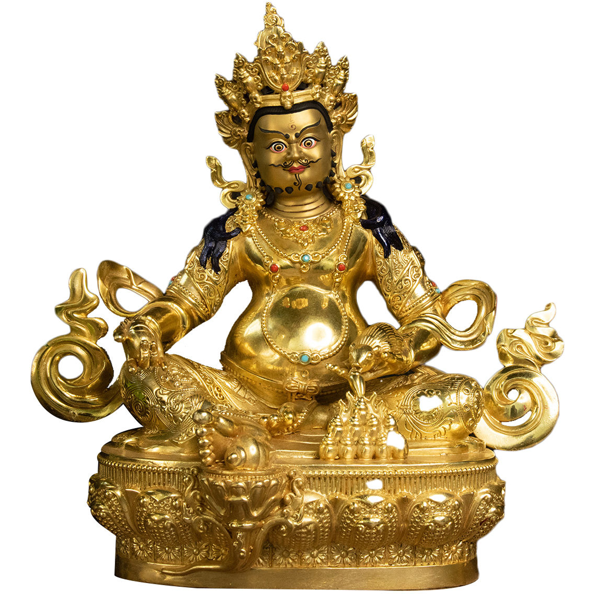 Daqian Shanyuan Tibet Tibetan Pure Copper Tantra 33.33cm Copper Gilded Gold Yellow God of Wealth 10-Inch Buddha Statue Bring In Wealth and Treasure Copper Statue Ornaments