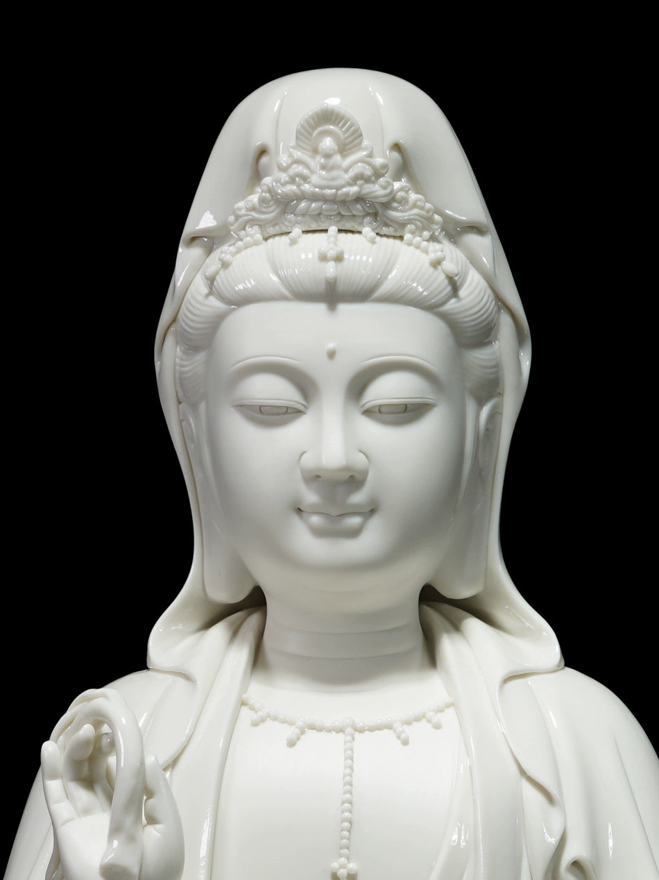 Xiangyun Avalokitesvara Bodhisattva Household Ceramic Ornaments Blanc De Chine Pure Handmade Ceramics Crafts Living Room Desktop