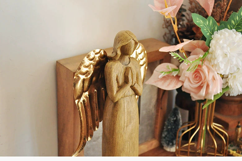 Export Countryside Retro Imitation Wood Carving Prayer Angel Girl Resin Decorations Decorations Gift