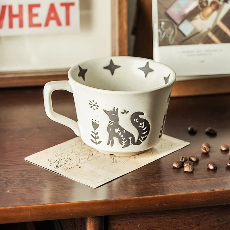 Ceramic Latte Mug 13.4oz Porcelain Coffee Cups with Handle Boho Cup for Tea Hot Cocoa Cappuccino Home Office Cafe Birthday Gift