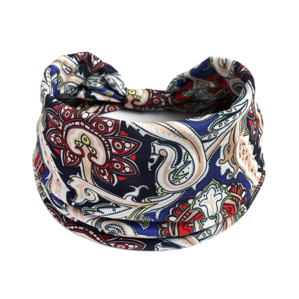 Bohemian Style Elastic Hair Bands Yoga Headband Women Headwear Print Vintage Cross Unisex Scrunchies Hair Accessories