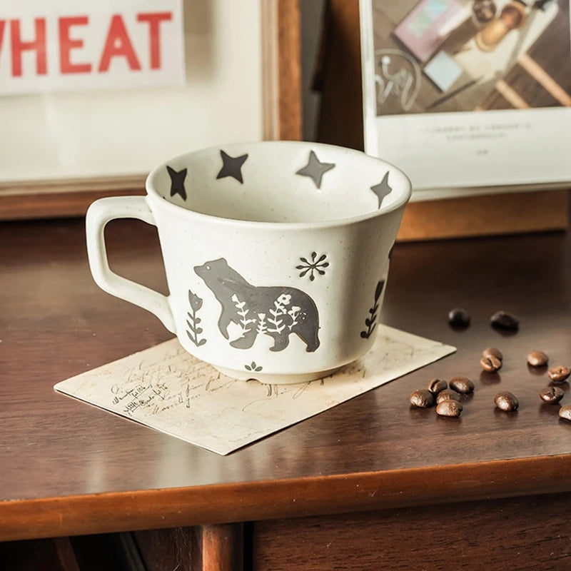 Ceramic Latte Mug 13.4oz Porcelain Coffee Cups with Handle Boho Cup for Tea Hot Cocoa Cappuccino Home Office Cafe Birthday Gift