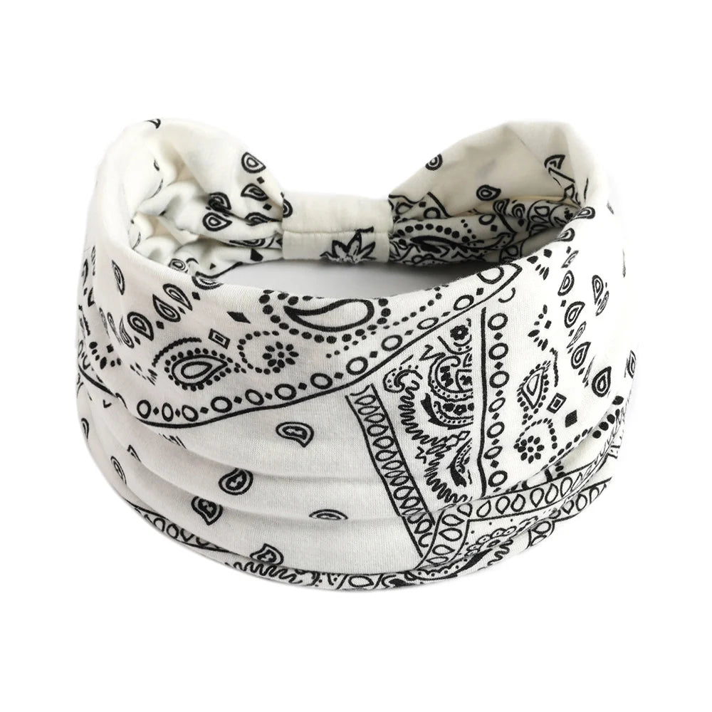 Bohemian Style Elastic Hair Bands Yoga Headband Women Headwear Print Vintage Cross Unisex Scrunchies Hair Accessories