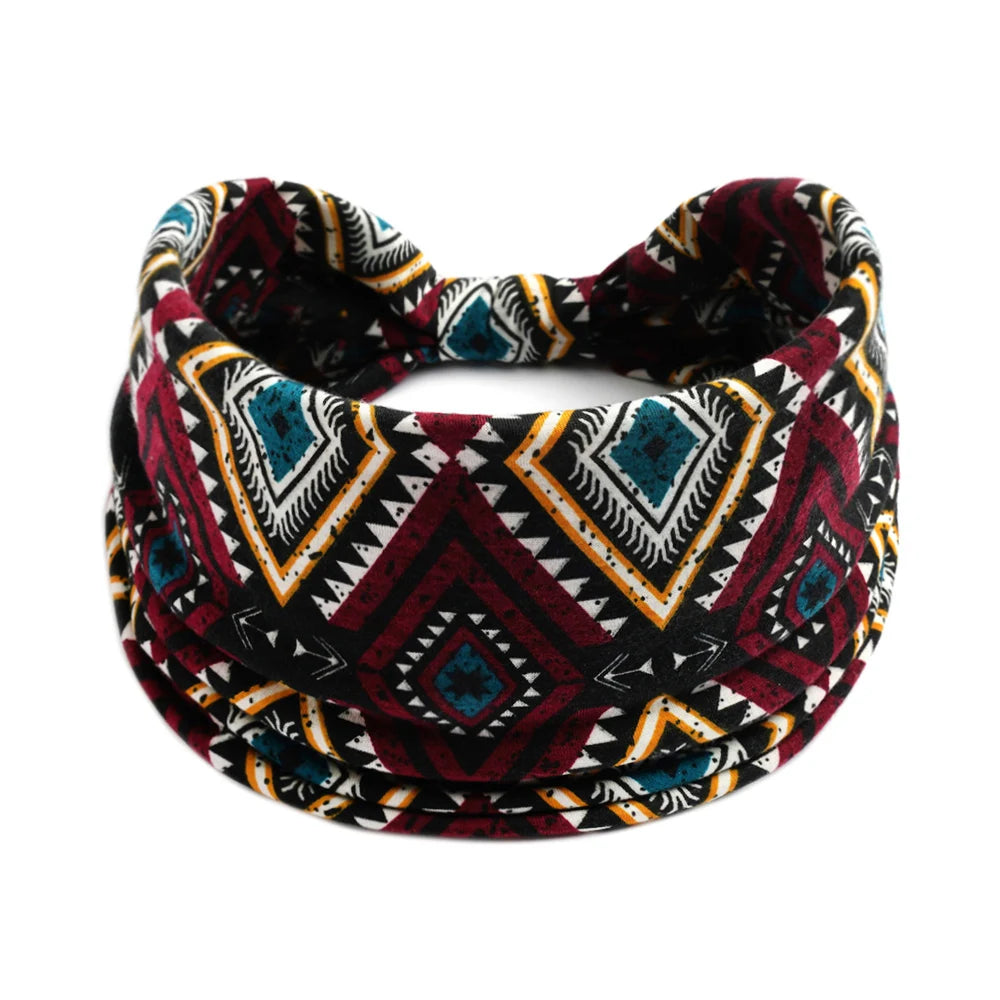 Bohemian Style Elastic Hair Bands Yoga Headband Women Headwear Print Vintage Cross Unisex Scrunchies Hair Accessories