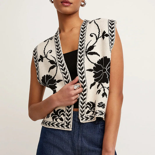 Gaono Women Floral Print Vest Sleeveless Open Front Boho Cardigan Waistcoat Trendy Y2k Going Out Embroidered Vest Top