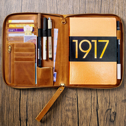 Leather Zippered A5 Notebook Folio for Hobonichi Cousin Leuchtturm 1917 Journal Luxurious Zip portfolio Organiser Planner Cover