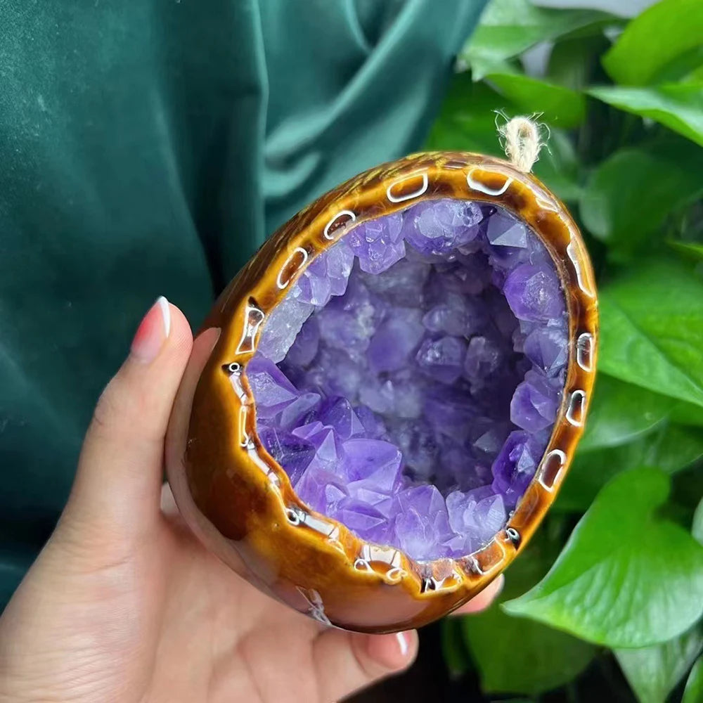 Natural Amethyst Cave Table Lamp Dinosaur Egg Bedroom LED Night Light  Bedside Lamp Amethyst Flower Handicraft Home Decoration