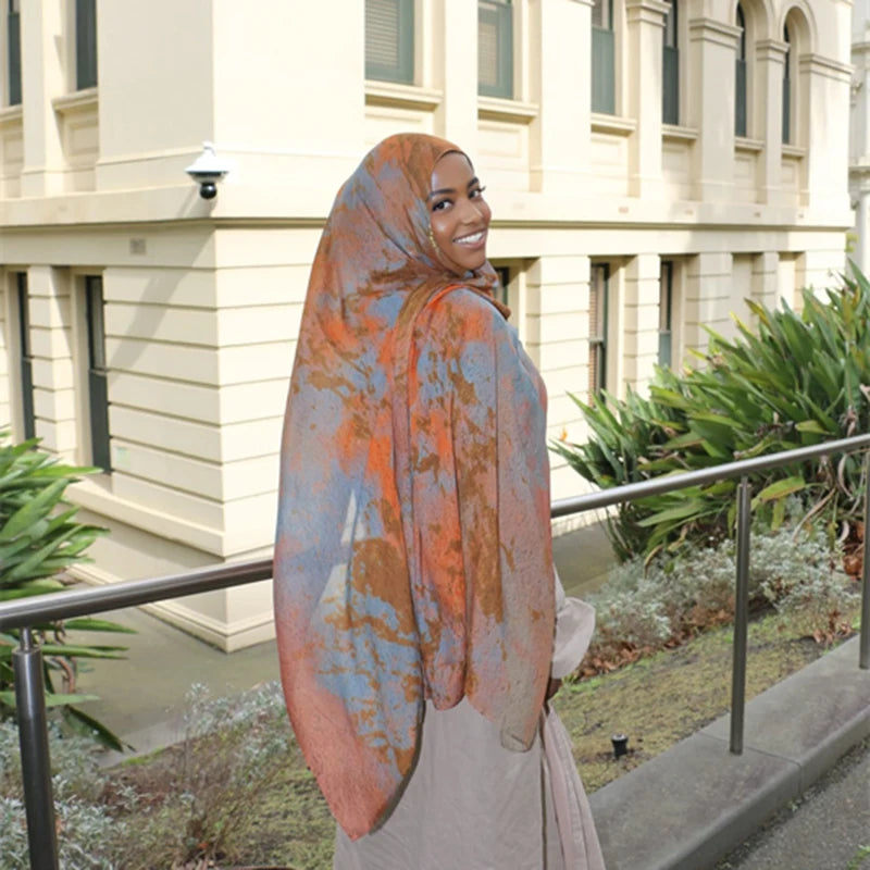 1Pcs Islam Ramadan Watercolor Print Hijab Women Bohemian Soft Muslim Hijabs Foulard Femme Shawl Wrap Scarf Headscarf