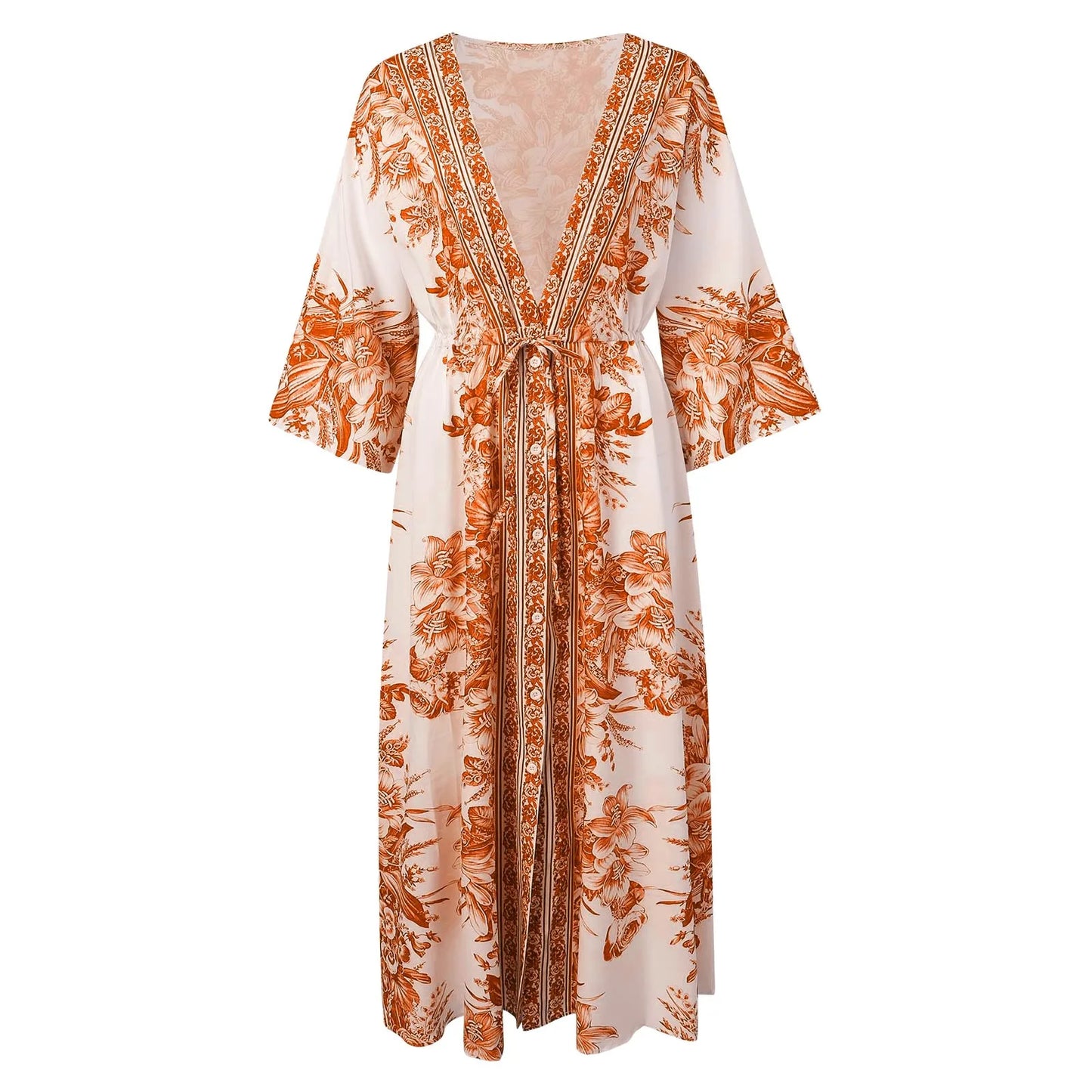 Dresses For Women 2024 Wedding Guest Boho Print Half Sleeve Dress Women Fashion Japanese Kimono Cardigan Vintage Woman Clothing