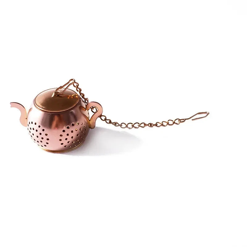 Metal Tea strainer Teapot Shape Loose Tea Infuser Stainless Steel Leaf Tea Maker Strainer Chain Drip Tray Herbal Spice Filter